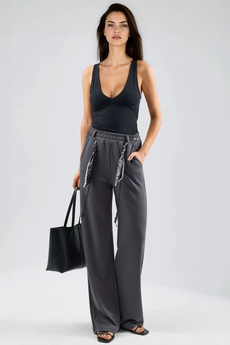 Modal Touch Gürtelhose mit hohem Bund und geradem Bein aus Strick - Image 6