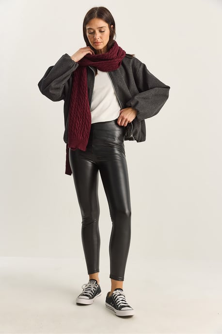 Elastische Taille Kunstleder Skinny-Hose - Image 4
