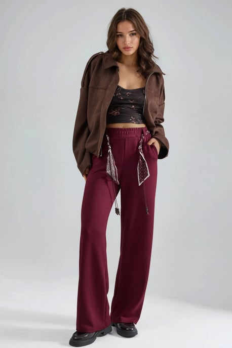 Modal Touch Gürtel-hohe Taille Gerade Bein Strickhose - Image 4