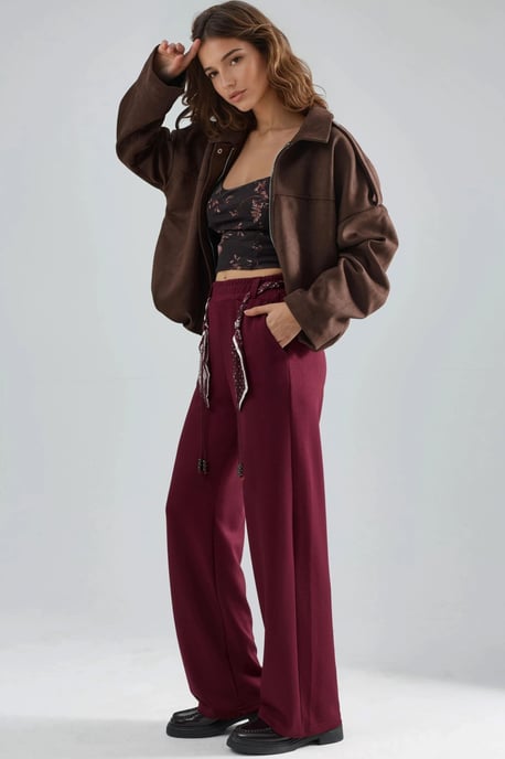 Modal Touch Gürtel-hohe Taille Gerade Bein Strickhose - Image 5