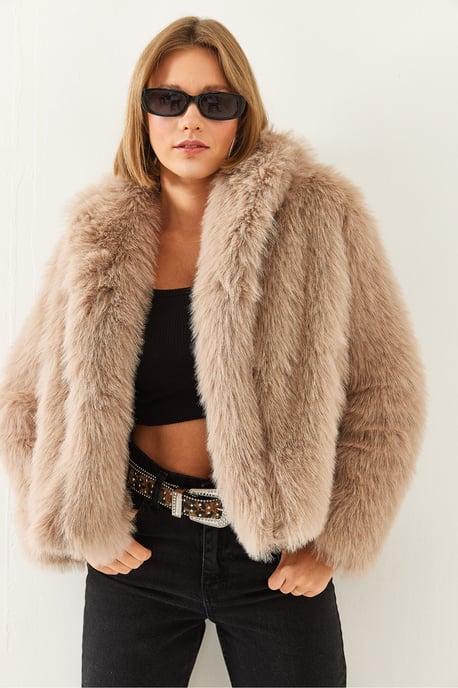 Kunstfell Kurzjacke mit offenem Kragen - Image 2
