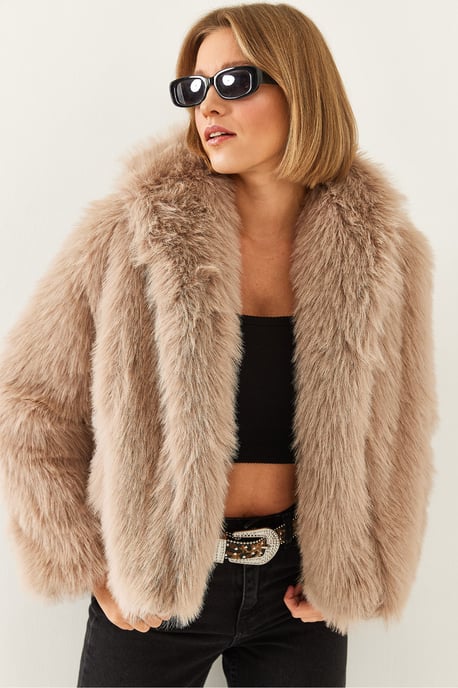 Kunstfell Kurzjacke mit offenem Kragen - Image 3