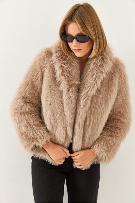 Kunstfell Kurzjacke mit offenem Kragen - Image 4