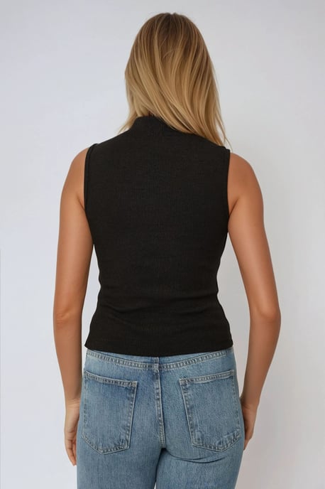 Gestreifter ärmelloser Stricktop mit halber Stehkragen und taillierter Passform - Image 5
