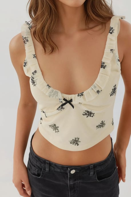U-Kragen bedrucktes Crop-Top - Image 2