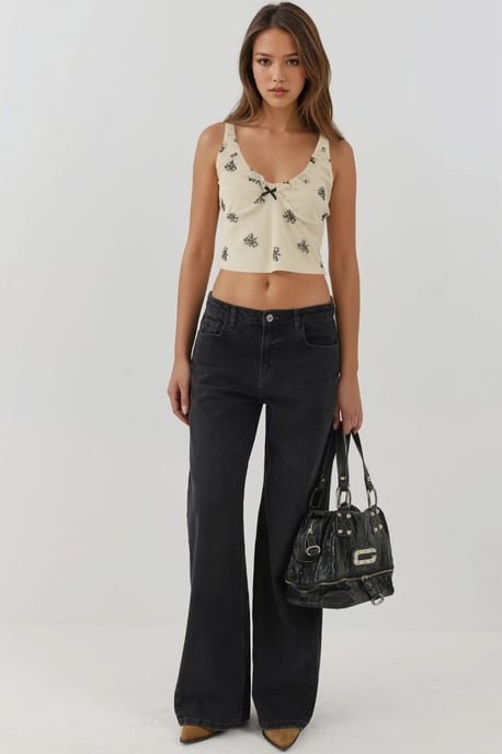 U-Kragen bedrucktes Crop-Top - Image 3