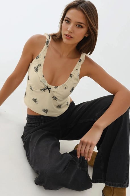 U-Kragen bedrucktes Crop-Top - Image 4