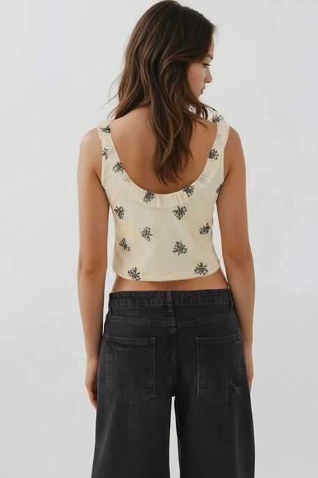 U-Kragen bedrucktes Crop-Top - Image 5