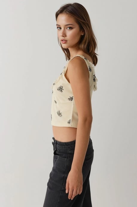 U-Kragen bedrucktes Crop-Top - Image 6