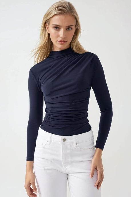 Bluse mit hohem Kragen und Drapierungsdetails - Image 6