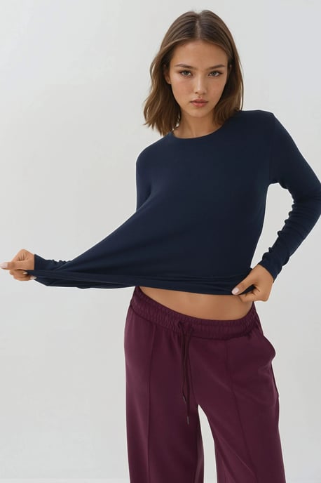 Ultra Soft Touch Slim Fit Rundhals Langarm Basic Top - Image 2