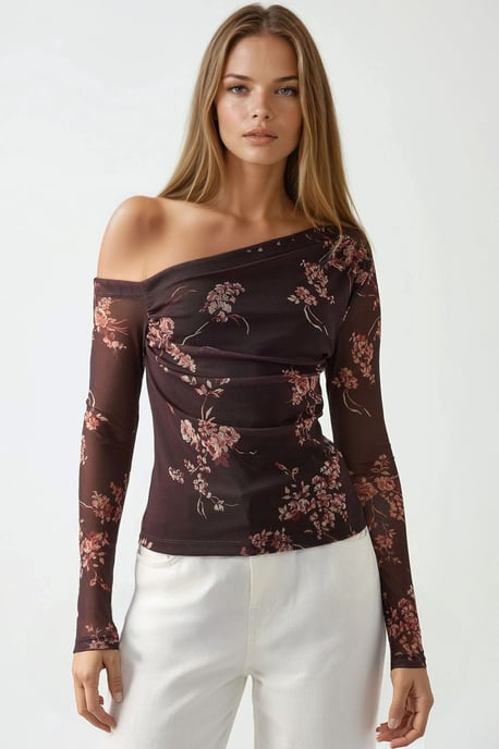 Asymmetrische Kragen-Tüllbluse - Image 3