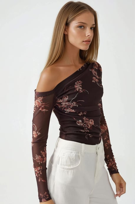 Asymmetrische Kragen-Tüllbluse - Image 5
