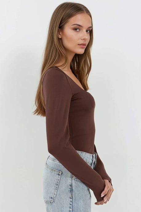 Slim Fit Quadratkragen Stricktop - Image 5