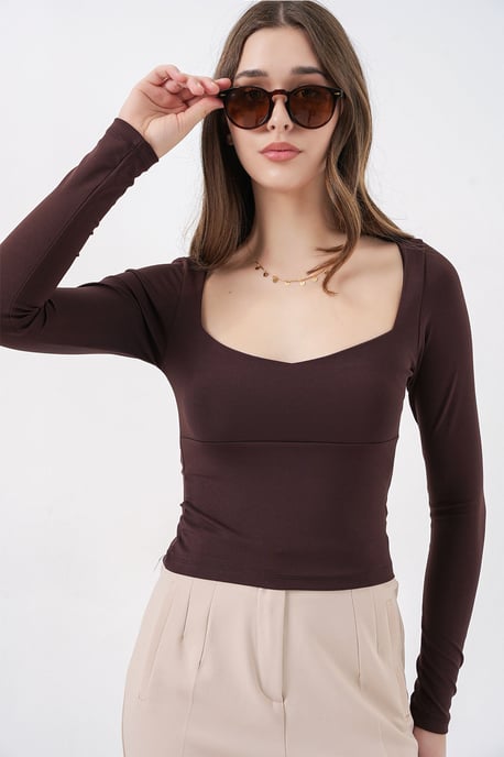 Langärmlige Taillierte Bluse mit Herzkragen - Image 3