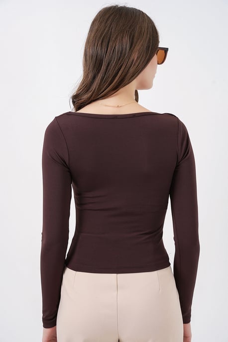 Langärmlige Taillierte Bluse mit Herzkragen - Image 5