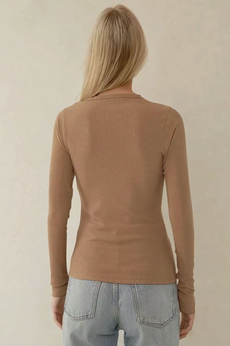 Langarm-Strick-Cardigan mit geripptem Muster und Knopfleiste am Rundhalsausschnitt - Image 4