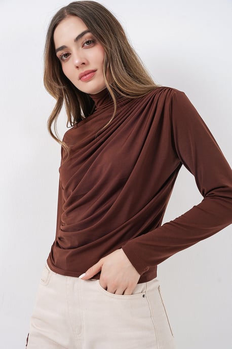 Taillierte Rollkragenbluse mit Drapierung - Image 3