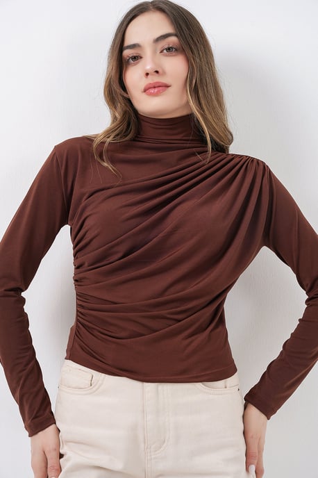 Taillierte Rollkragenbluse mit Drapierung - Image 4