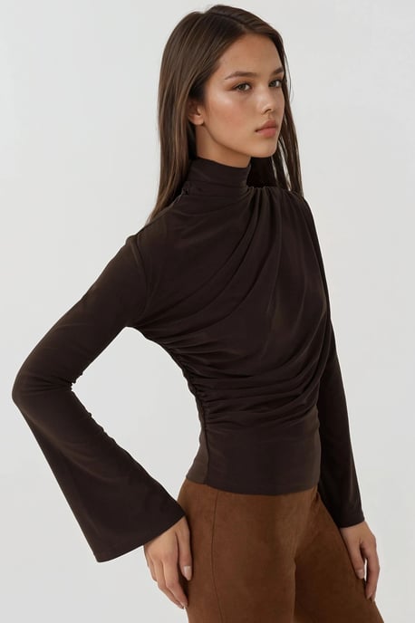 Drapierter Halbrollkragen Langarm Slim Fit Top - Image 3