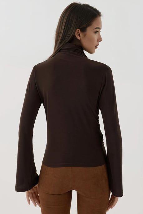 Drapierter Halbrollkragen Langarm Slim Fit Top - Image 4