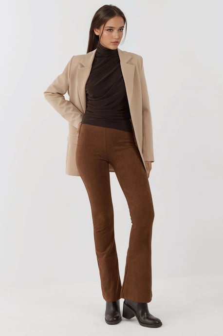 Drapierter Halbrollkragen Langarm Slim Fit Top - Image 5