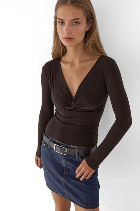V-Ausschnitt Twist-Front Langarmoberteil - Image 6