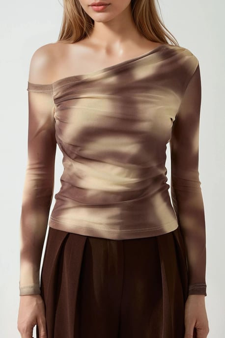 Asymmetrische Kragen-Tüllbluse - Image 2