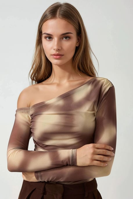 Asymmetrische Kragen-Tüllbluse - Image 3