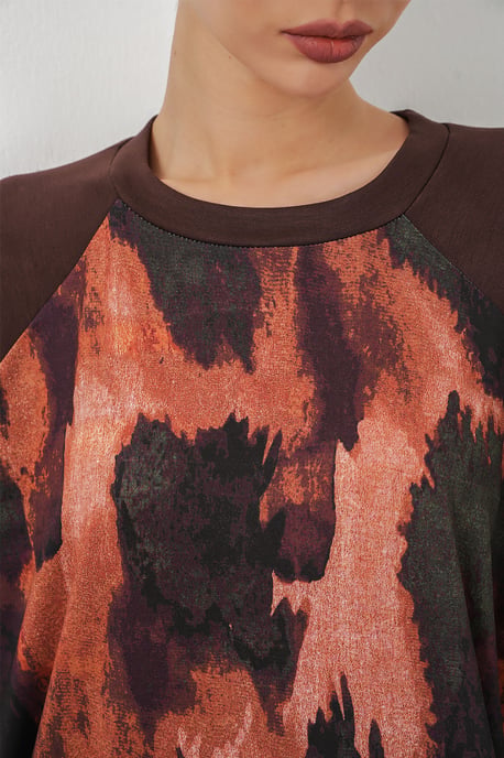 Oversize Tunika mit abstraktem Print und Hose Set - Image 5