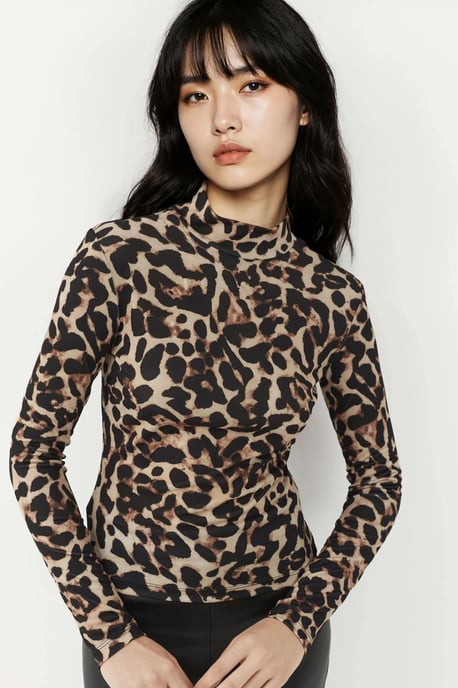 Leopardenmuster Halbturtleneck Oberteil - Image 1