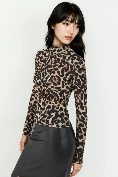 Leopardenmuster Halbturtleneck Oberteil - Image 2