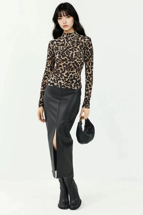 Leopardenmuster Halbturtleneck Oberteil - Image 5