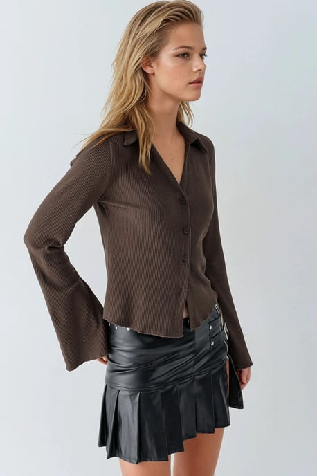Langärmlige gemusterte Bluse mit Knopfverschluss - Image 3