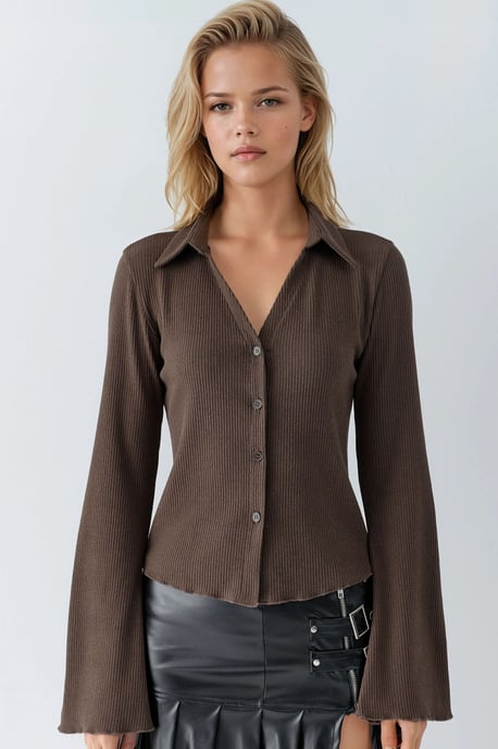 Langärmlige gemusterte Bluse mit Knopfverschluss - Image 6
