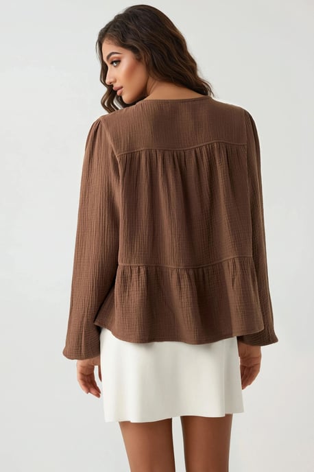 Kreuzkragen Langarm Woven Musselin Bluse - Image 3