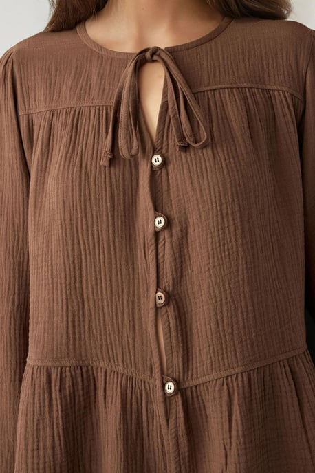 Kreuzkragen Langarm Woven Musselin Bluse - Image 4