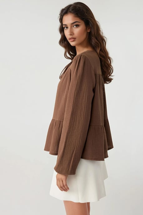 Kreuzkragen Langarm Woven Musselin Bluse - Image 5