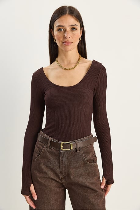 Slim Fit Langarm-Bluse mit U-Ausschnitt - Image 2