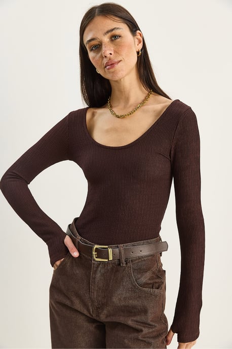 Slim Fit Langarm-Bluse mit U-Ausschnitt - Image 4