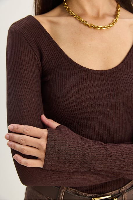 Slim Fit Langarm-Bluse mit U-Ausschnitt - Image 5