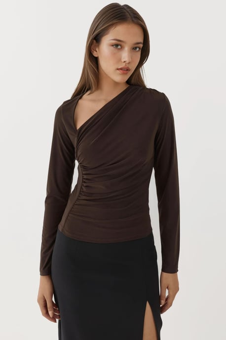 Asymmetrischer Kragen Langarm Weiches Strickoberteil - Image 2