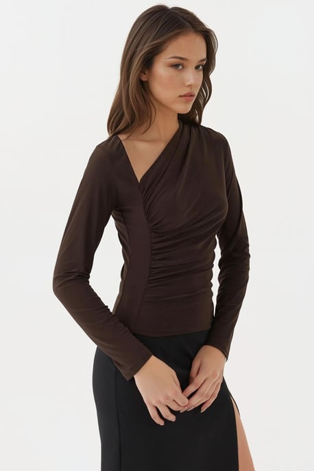 Asymmetrischer Kragen Langarm Weiches Strickoberteil - Image 4