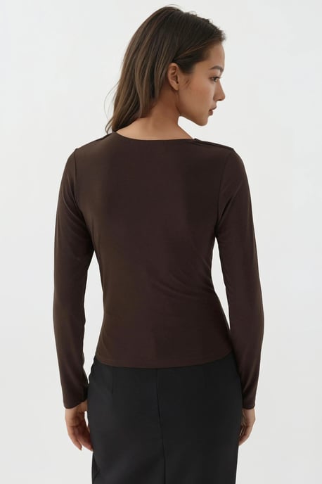 Asymmetrischer Kragen Langarm Weiches Strickoberteil - Image 5