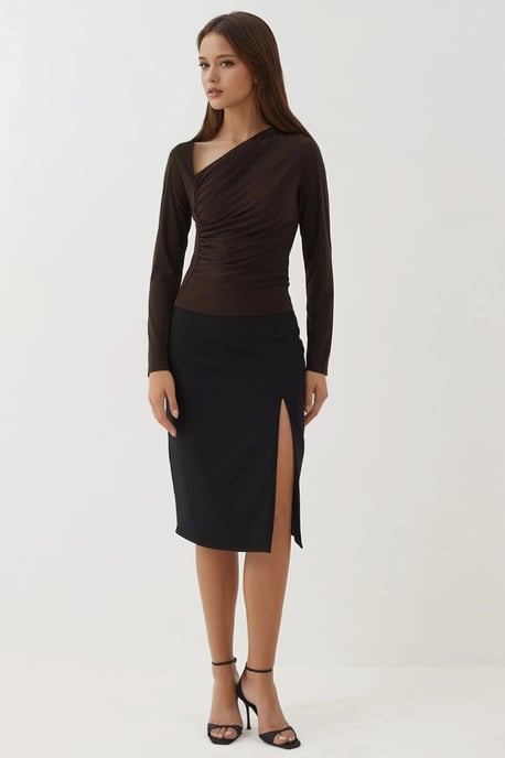 Asymmetrischer Kragen Langarm Weiches Strickoberteil - Image 6