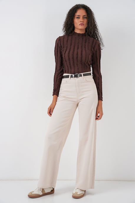 Texturierte Slim Fit Halbkragenbluse - Image 2