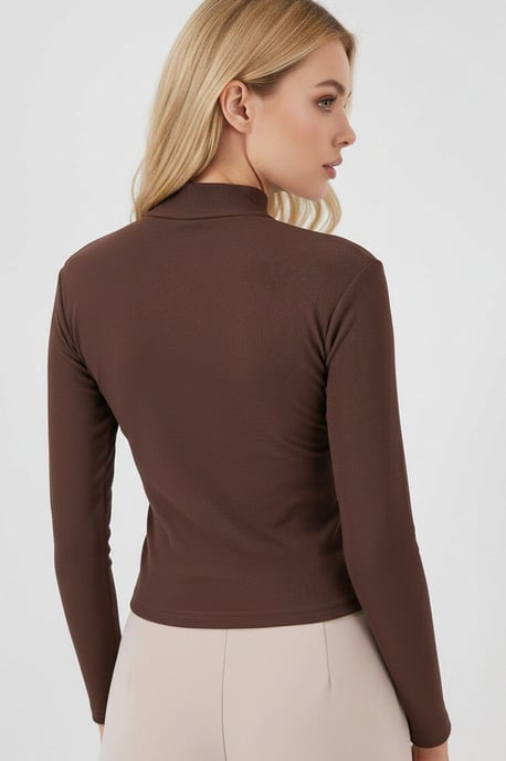 Gestreifter Halbkragen Langarm-Top mit Steindetail - Image 3