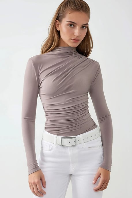 Bluse mit hohem Kragen und Drapierungsdetails - Image 3