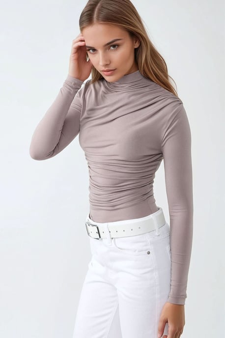 Bluse mit hohem Kragen und Drapierungsdetails - Image 5