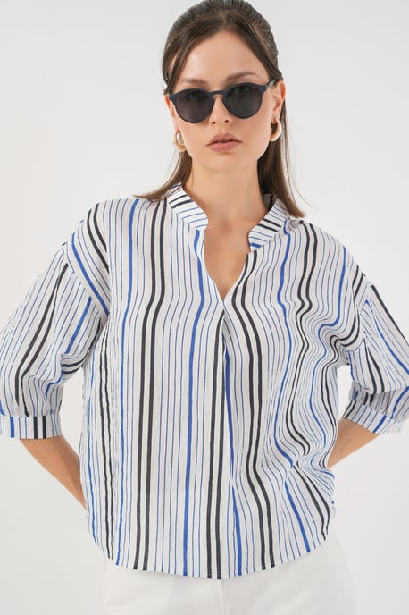 Gestreifte V-Ausschnitt-Bluse - Image 1